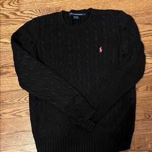 Polo by Ralph Lauren Black Cable Knit Crewneck Sweater
